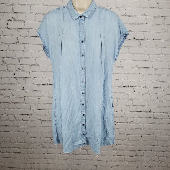 Cloth & Stone Anthropologie Blue Chambray Short Sleeve Dress Size Large L - Picture 1 of 15